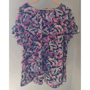 Lane Bryant Colorful Abstract Ruffle Blouse